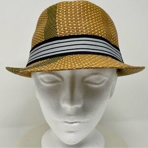 Stylish Tan and Green Straw Fedora